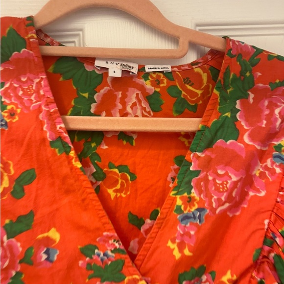 RHODE Elodie Ruffled Puff Sleeve Red Floral Crop Top Women Size Small Ruffle - Picture 4 of 5